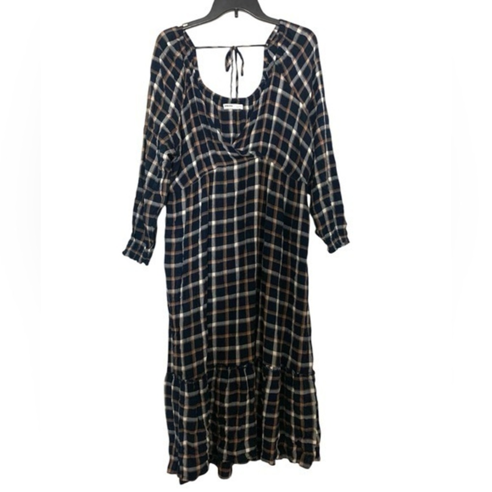 Sonoma Classic Casual Maternity Plaid Midi Dress Black Grey Tan Extra Large